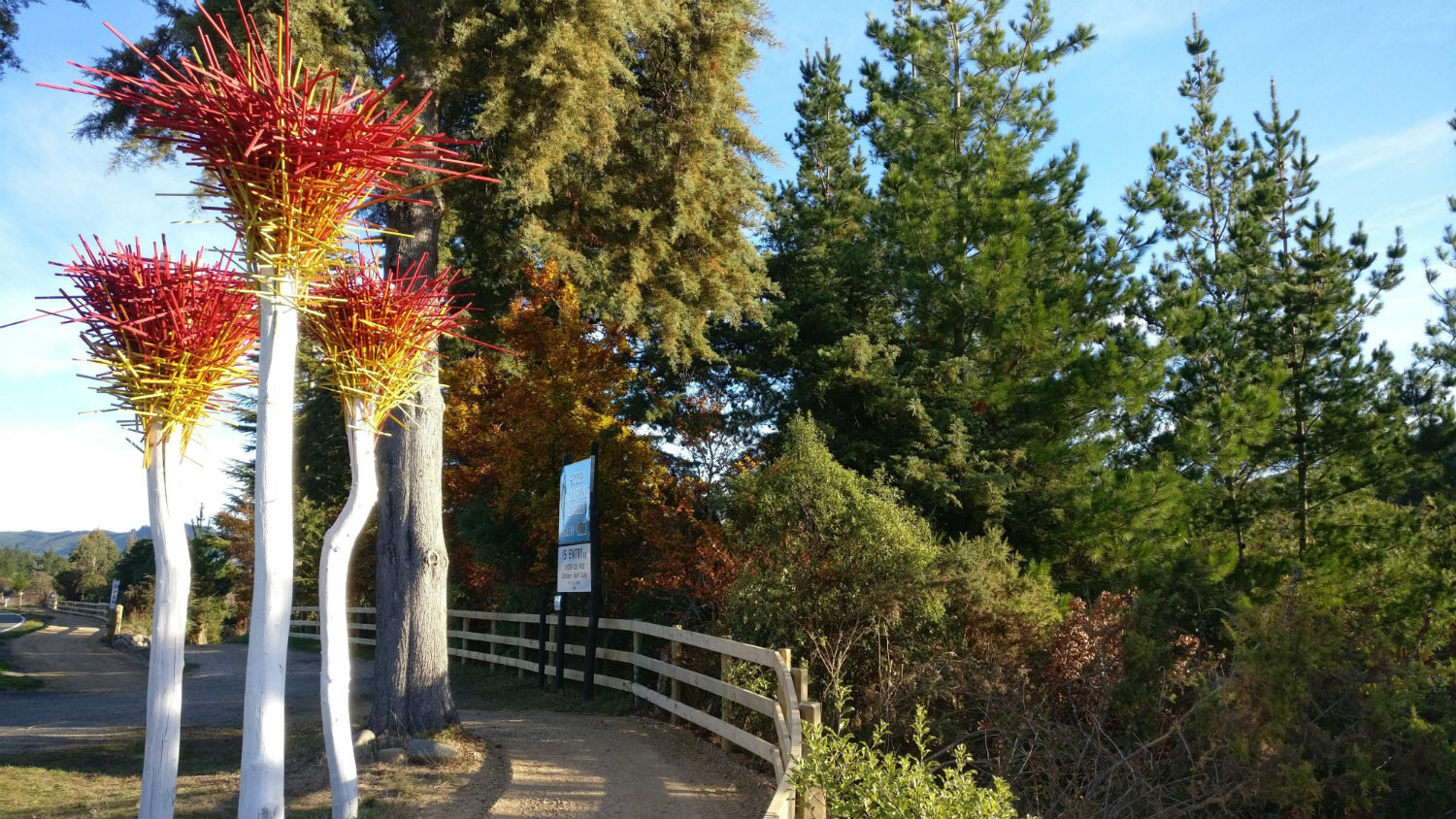 “Road Markers” by artist David Carson - entrance to Hidden Sculpture Garden